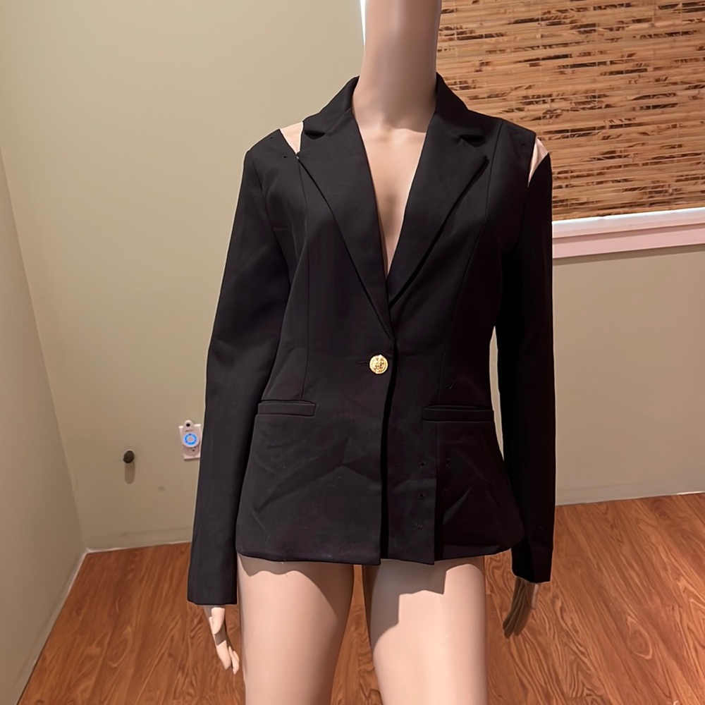 Zcrave Black Blazer With With Cream Sheer Trim On The Top Of Shoulders Size S